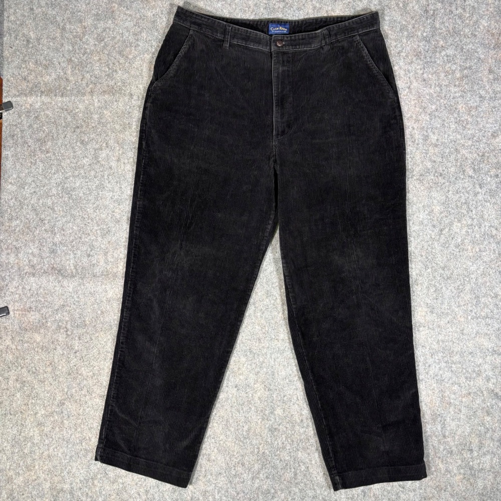 Club Room Corduroy Pants Mens 40x30 Black Straight Leg Flat Front Cuffed Vintage